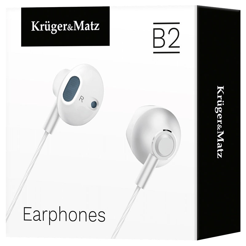 Căști in-ear albe cu microfon, difuzor de 14,2 mm și conector de 3,5 mm Kruger Matz KMPB2-W