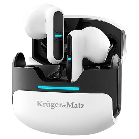 Căști Bluetooth 5.3 TWS M8 albe cu stație de încărcare Kruger Matz KMPM8-W