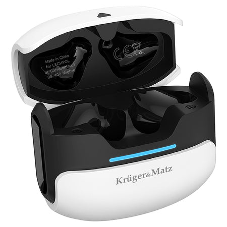 Căști Bluetooth 5.3 TWS M8 albe cu stație de încărcare Kruger Matz KMPM8-W