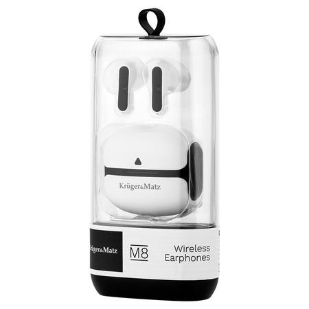 Căști Bluetooth 5.3 TWS M8 albe cu stație de încărcare Kruger Matz KMPM8-W