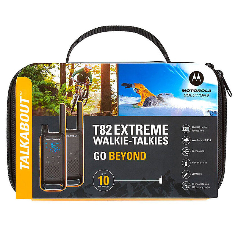 Set 2 stații radio PMR TALKABOUT T82 Extreme rezistente IPx4 cu rază până la 10 km Motorola KOM-T82EXT