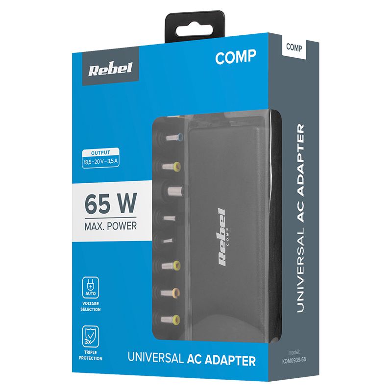Alimentator laptop automat 65 W de 18-20 V cu 10 mufe Rebel KOM0939-65