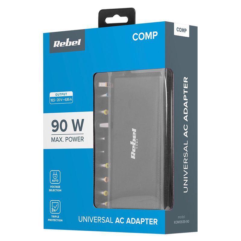 Alimentator automat pentru laptop de 90 W cu 10 mufe și selecție automată a tensiunii Rebel KOM0939-90
