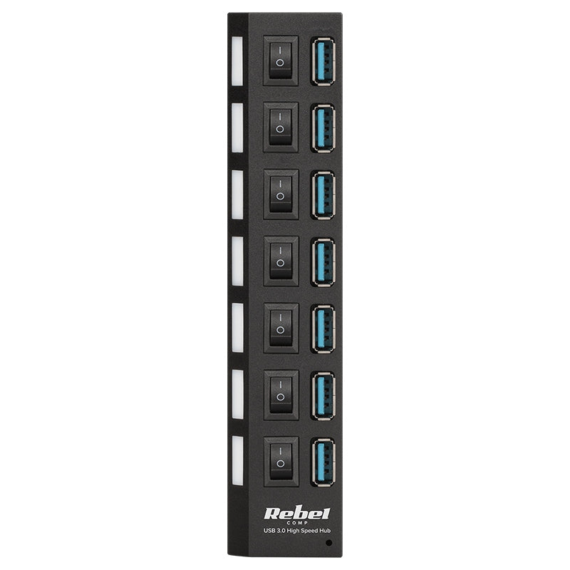 Hub USB 3.0 cu 7 porturi, Plug & Play, negru Rebel KOM0941