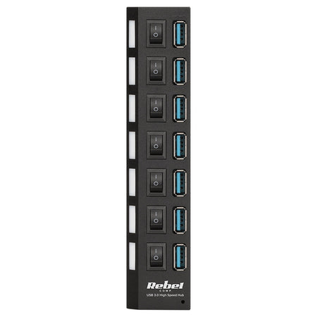 Hub USB 3.0 cu 7 porturi, Plug & Play, negru Rebel KOM0941