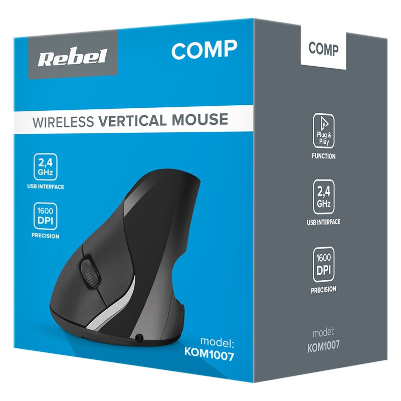 Mouse vertical wireless WM500, ergonomic, Rebel KOM1007
