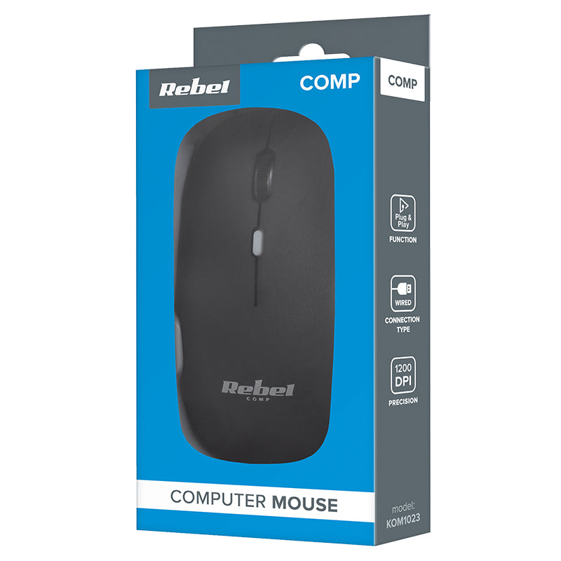 Mouse cu fir 1200 DPI WDM210 KOM1023 ergonomic pentru PC, Rebel