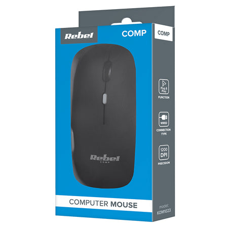 Mouse cu fir 1200 DPI WDM210 KOM1023 ergonomic pentru PC, Rebel