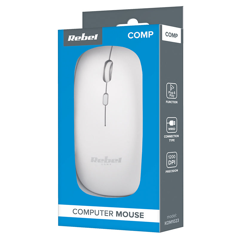 Mouse cu fir 1200 DPI WDM210 KOM1023 ergonomic pentru PC, Rebel