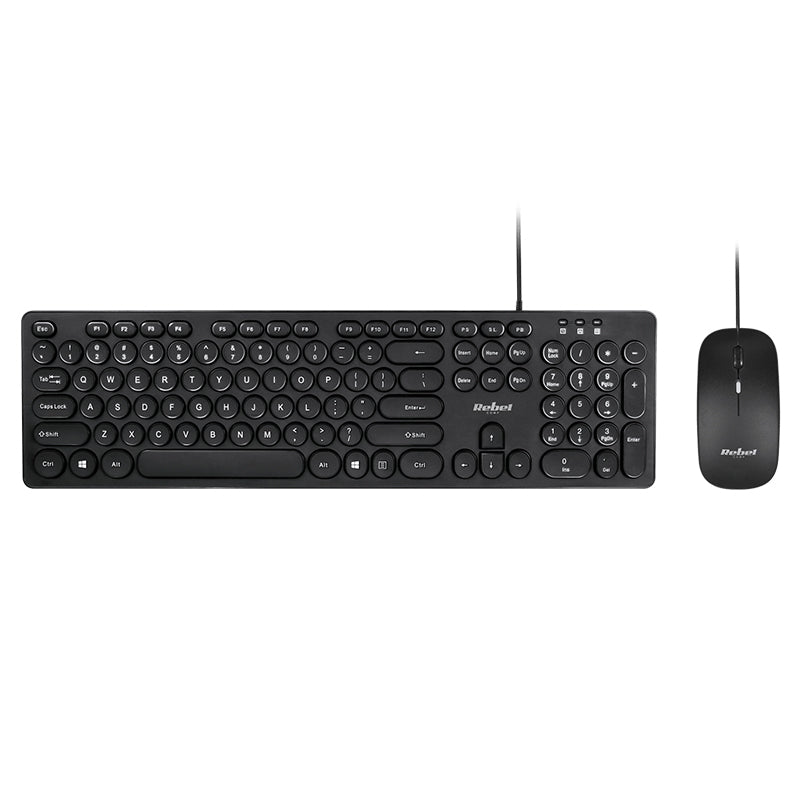 Kit tastatură și mouse cu fir WDS200 cu conexiune USB și mouse optic 1600 dpi Rebel KOM1027