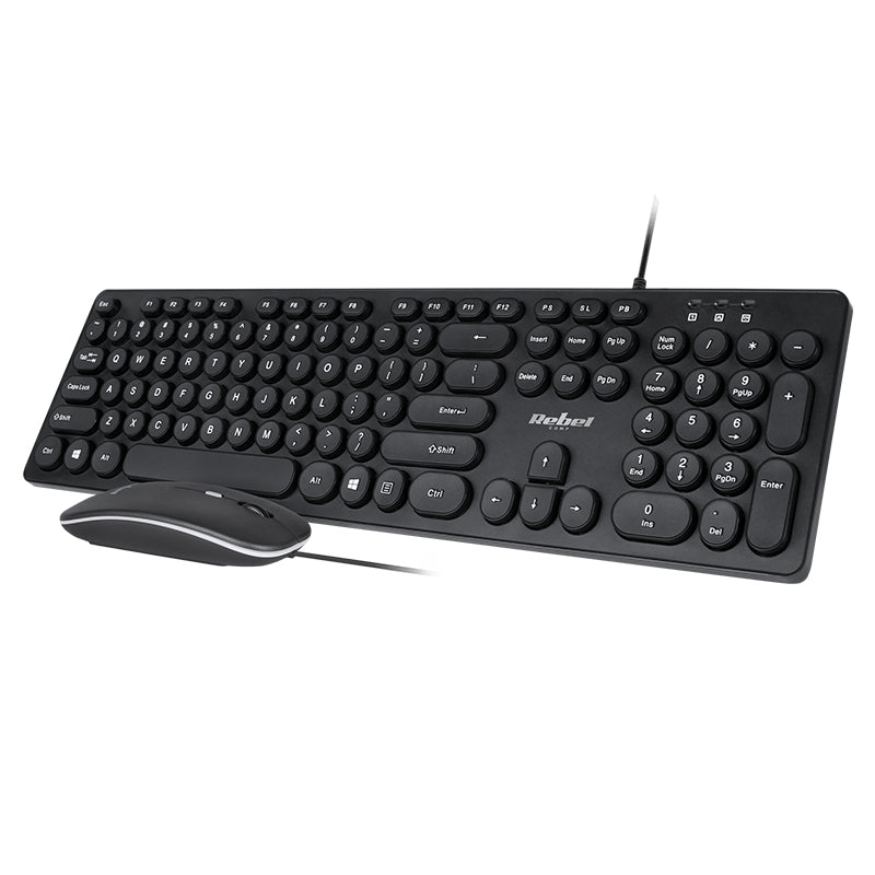 Kit tastatură și mouse cu fir WDS200 cu conexiune USB și mouse optic 1600 dpi Rebel KOM1027