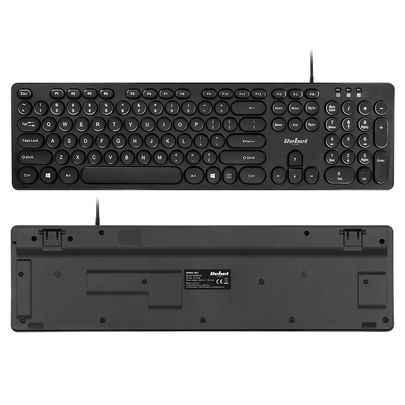 Kit tastatură și mouse cu fir WDS200 cu conexiune USB și mouse optic 1600 dpi Rebel KOM1027