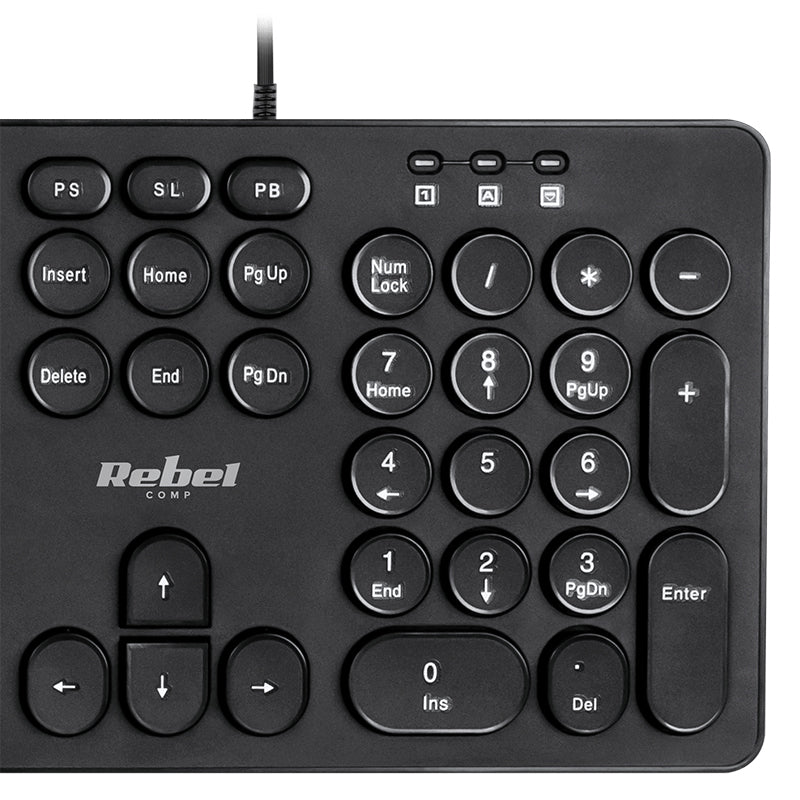 Kit tastatură și mouse cu fir WDS200 cu conexiune USB și mouse optic 1600 dpi Rebel KOM1027