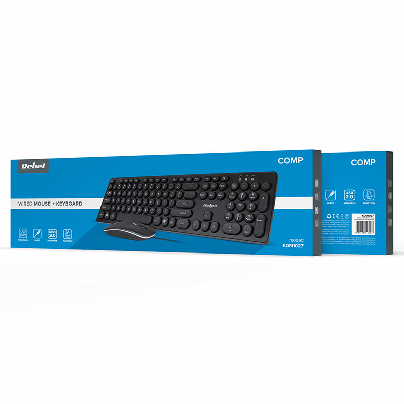 Kit tastatură și mouse cu fir WDS200 cu conexiune USB și mouse optic 1600 dpi Rebel KOM1027