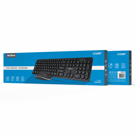 Kit tastatură și mouse cu fir WDS200 cu conexiune USB și mouse optic 1600 dpi Rebel KOM1027