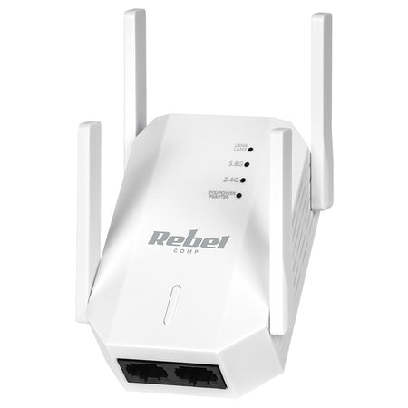 Repetor Wi-Fi dual band 2,4 GHz / 5 GHz cu 4 antene externe și 2 porturi RJ45 Rebel KOM1031