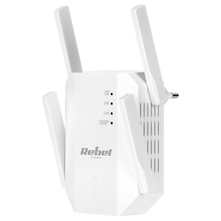 Repetor Wi-Fi dual band 2,4 GHz / 5 GHz cu 4 antene externe și 2 porturi RJ45 Rebel KOM1031