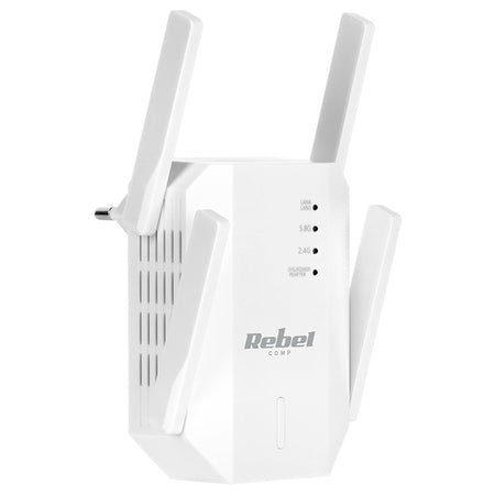 Repetor Wi-Fi dual band 2,4 GHz / 5 GHz cu 4 antene externe și 2 porturi RJ45 Rebel KOM1031