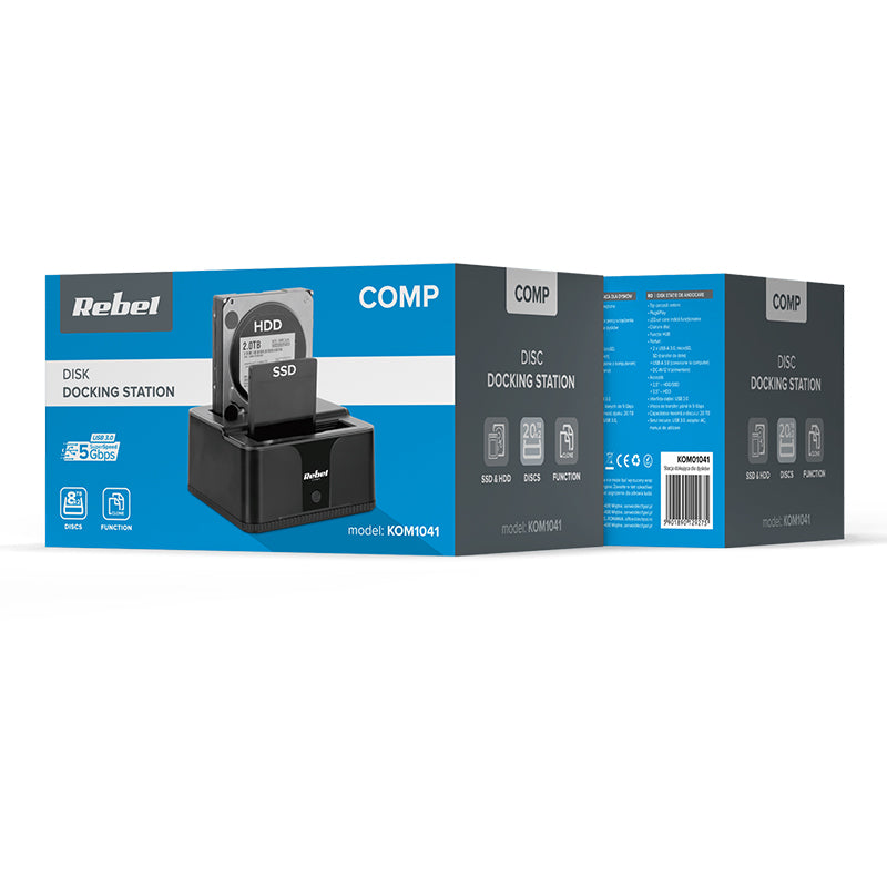 Stație de andocare HDD/SSD cu USB 3.0 și funcție de clonare Rebel KOM1041