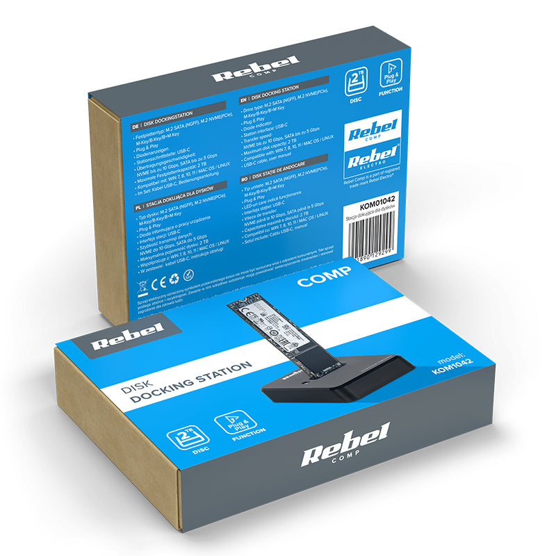 Stație de andocare SSD M.2 NVMe și SATA cu USB-C Rebel KOM1042