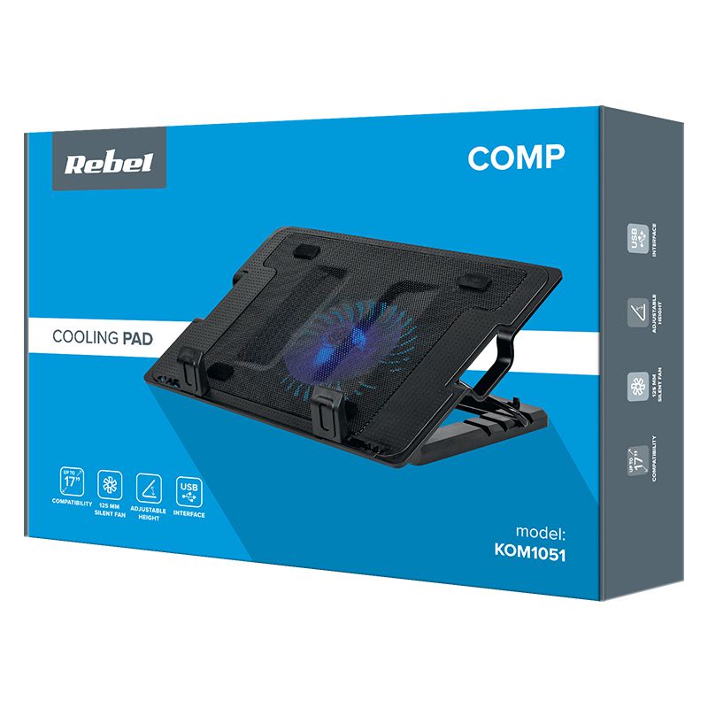Suport laptop cu răcire pentru laptopuri de 14-17 inch cu ventilator de 125 mm Rebel KOM1051