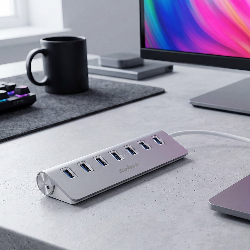 Hub USB 3.0 activ cu 7 porturi și viteză până la 5 Gb/s Rebel KOM1091