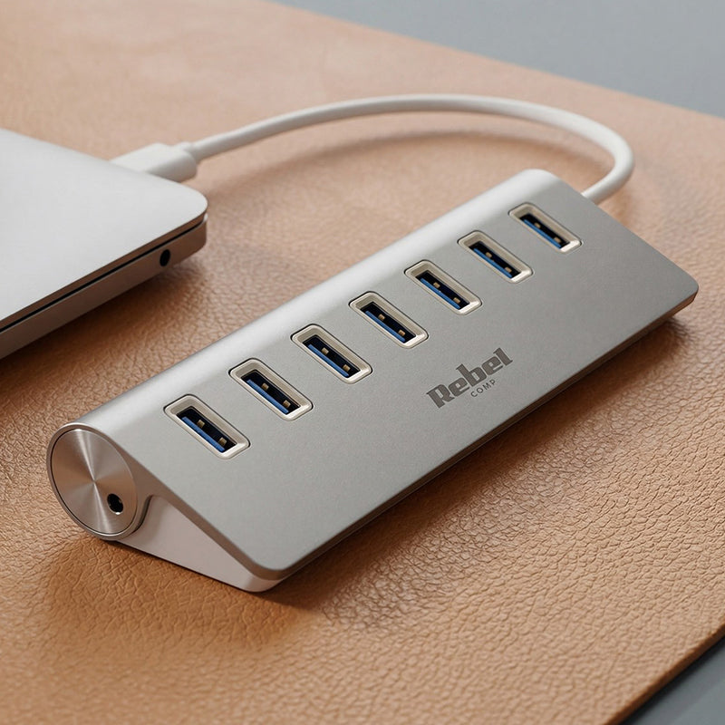 Hub USB 3.0 activ cu 7 porturi și viteză până la 5 Gb/s Rebel KOM1091
