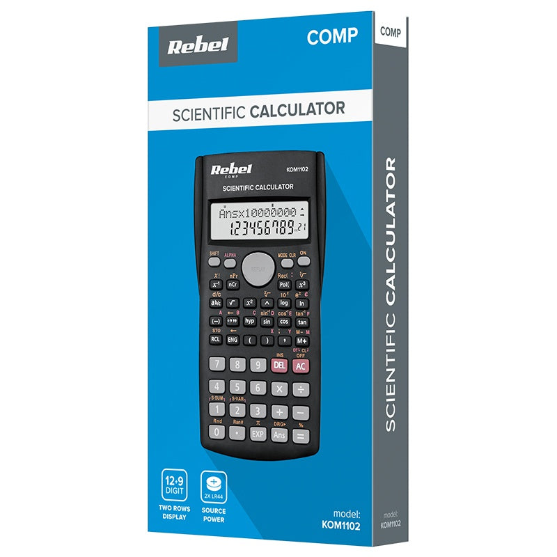 Calculator științific cu afișaj pe două linii 12 și 9 cifre Rebel KOM1102
