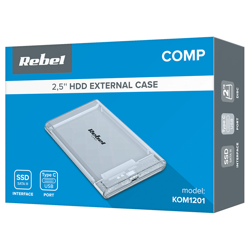 Carcasă externă pentru discuri de 2,5 inch SATA cu USB-C 3.1 Rebel KOM1201