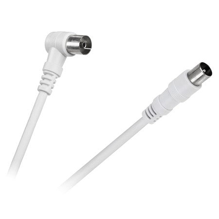 Cablu RF video TV tată-mamă alb în unghi de 90 de grade cu lungime de 10 m KPO2740F-10