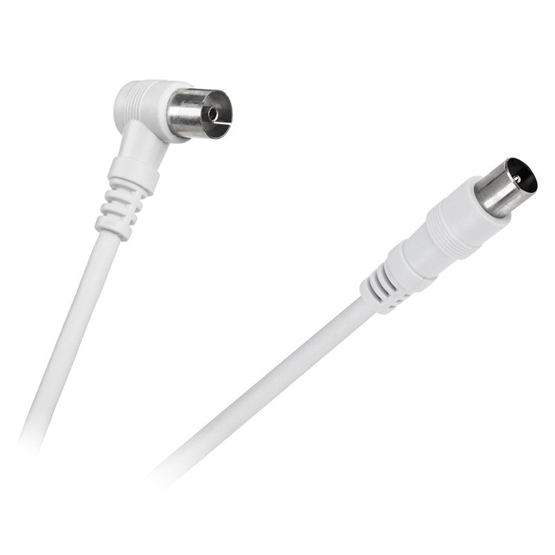 Cablu RF video TV tată-mamă alb în unghi de 90 de grade cu lungime de 10 m KPO2740F-10