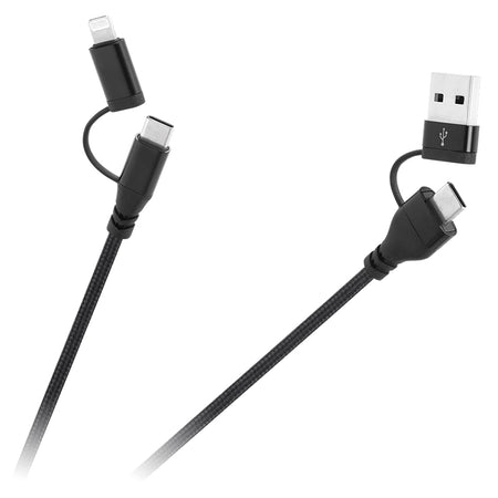 Cablu USB 4-în-1 cu conectori USB-A/USB-C la USB-C/Lightning de 1 m Cabletech KPO3943