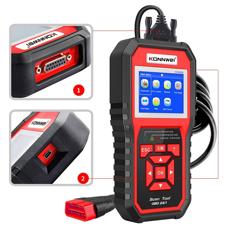 Tester diagnoză auto OBD2 multimarca pentru motor, ABS și transmisie Konnwei KW850