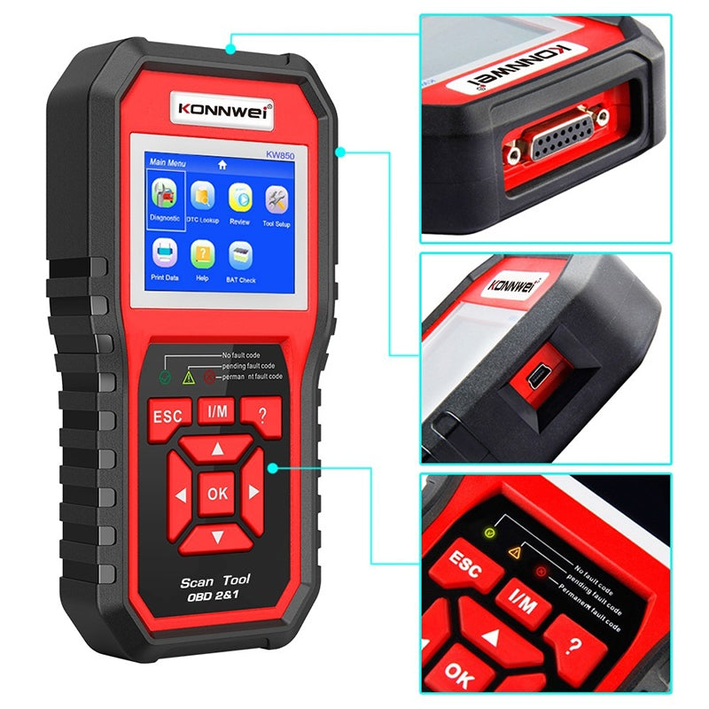 Tester diagnoză auto OBD2 multimarca pentru motor, ABS și transmisie Konnwei KW850