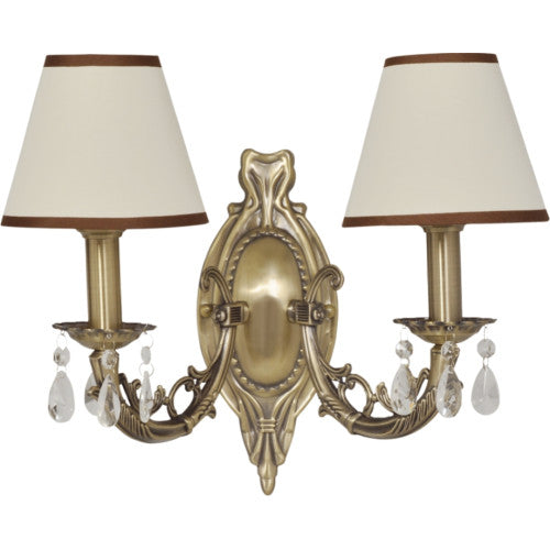 Aplica Kena Ap2, Metal Bronz + Abajur Textil Alb Cu Banda Maro + Ornament Sticla , 2x E14