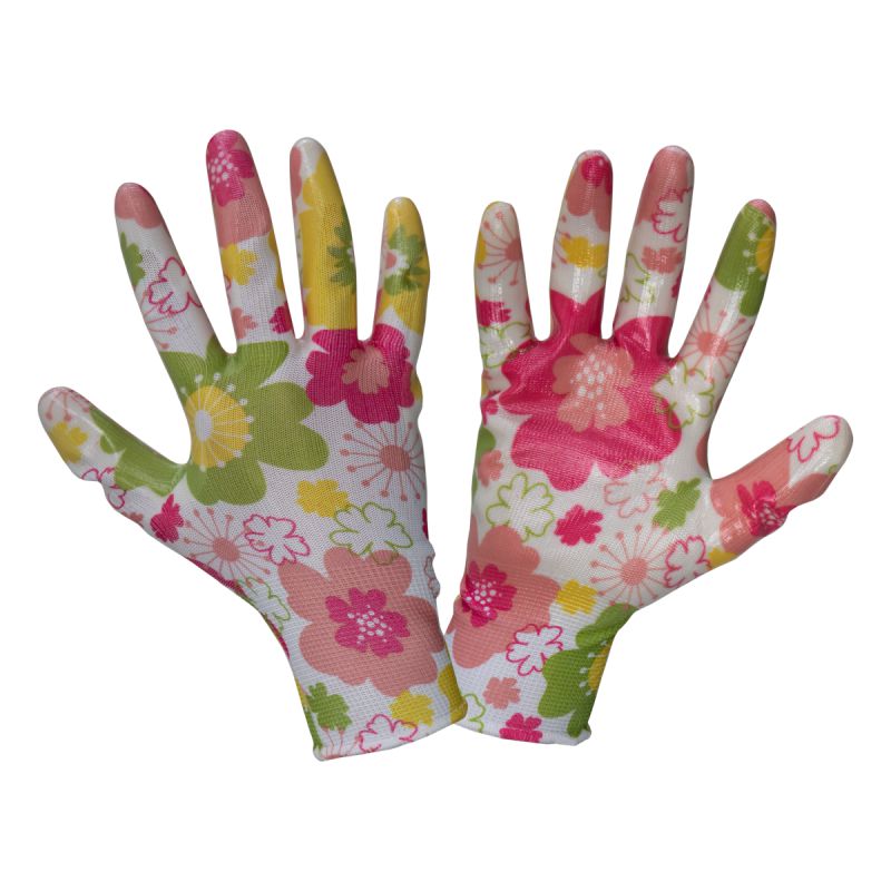 Mănușă nitril cu model floral roz LAHTI PRO
