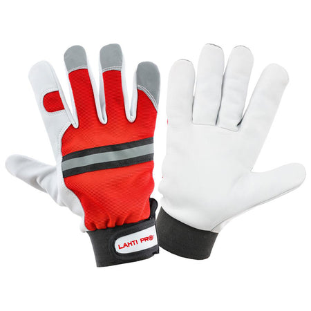 Mănuși piele ovină cu poliester, roșu-alb, LAHTI PRO