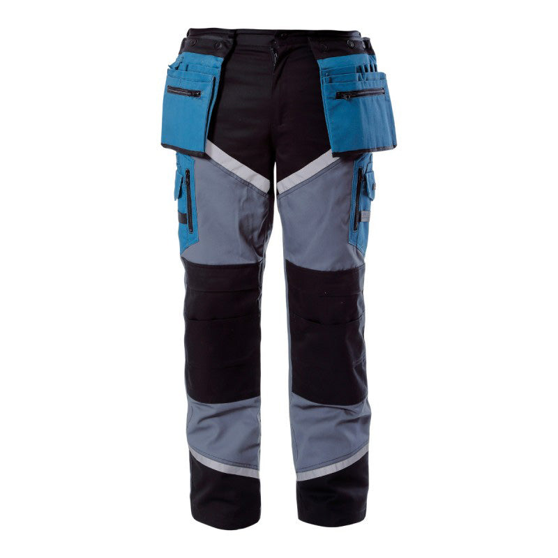 Pantaloni lucru groși premium LAHTI PRO, 24 buzunare, benzi reflectorizante, bumbac și poliester