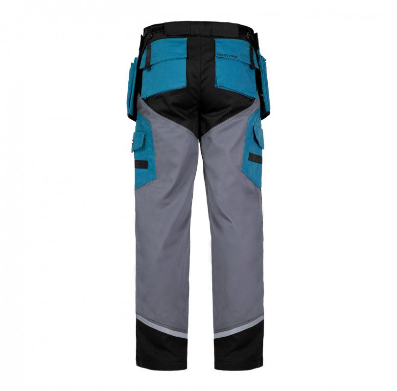 Pantaloni lucru groși premium LAHTI PRO, 24 buzunare, benzi reflectorizante, bumbac și poliester