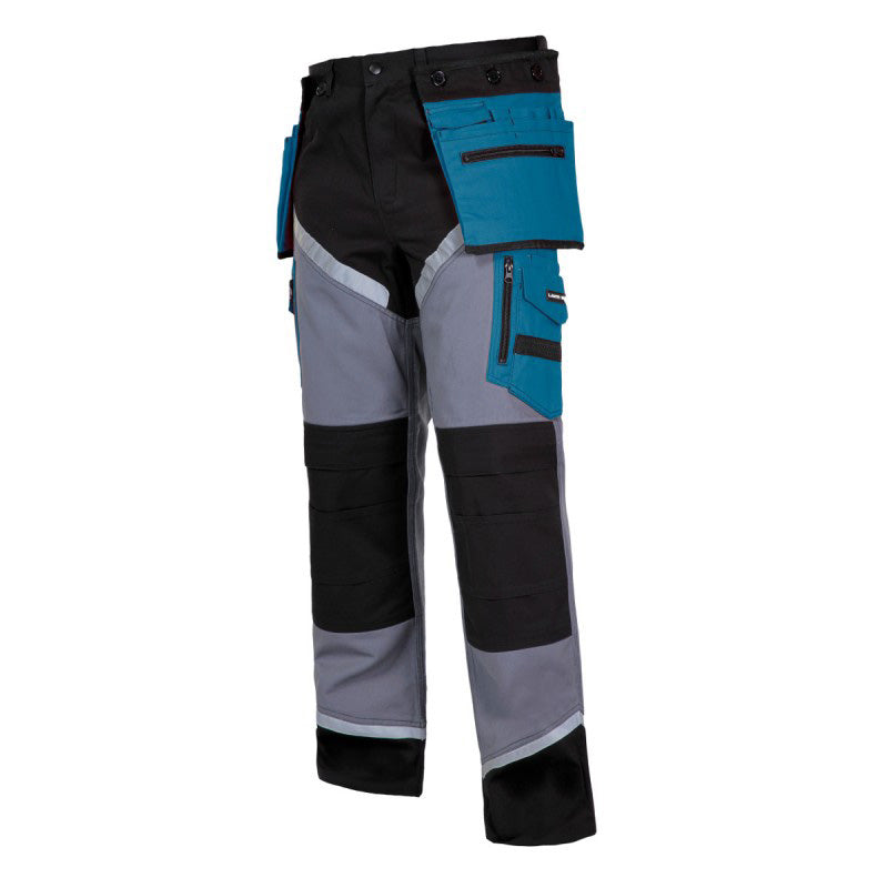 Pantaloni lucru groși premium LAHTI PRO, 24 buzunare, benzi reflectorizante, bumbac și poliester