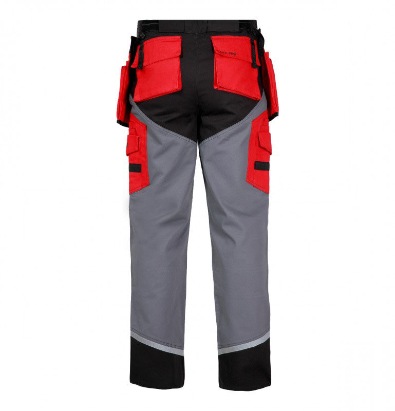 Pantaloni de lucru gros premium LAHTI PRO, bumbac 100%, buzunare multiple, benzi reflectorizante