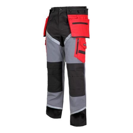 Pantaloni de lucru gros premium LAHTI PRO, bumbac 100%, buzunare multiple, benzi reflectorizante