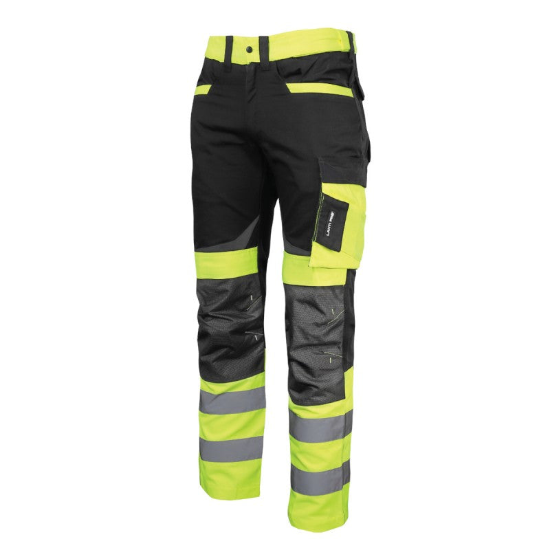 Pantaloni reflectorizanți slim fit LAHTI PRO cu benzi reflectorizante, 8 buzunare, EN ISO 20471 și cod furnizor public