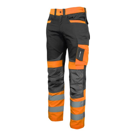 Pantaloni reflectorizanți slim fit LAHTI PRO cu benzi reflectorizante, 8 buzunare, EN ISO 20471 și cod furnizor public