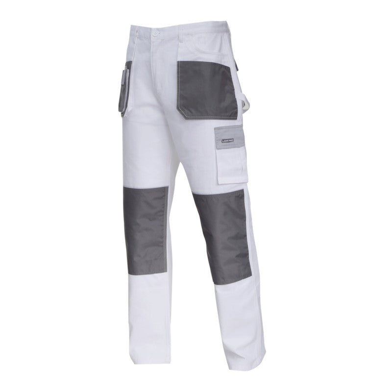 Pantaloni de lucru din bumbac LAHTI PRO albi cu întărituri rezistente și multiple buzunare cod L4051xxx