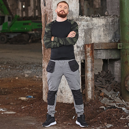 Pantaloni trening LAHTI PRO cu buzunare detașabile, material 60% bumbac 38% poliester 2% elastan, gri, cod furnizor public