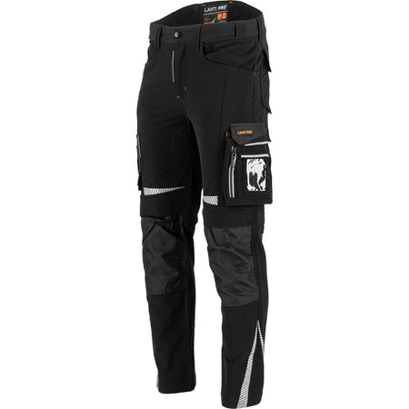 Pantaloni lucru slim-fit super-elastici LAHTI PRO cod L40558, material elastic 4 direcții, elemente reflectorizante
