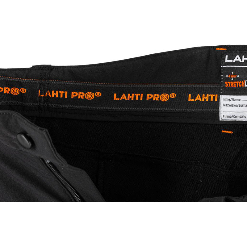 Pantaloni lucru slim-fit super-elastici LAHTI PRO cod L40558, material elastic 4 direcții, elemente reflectorizante