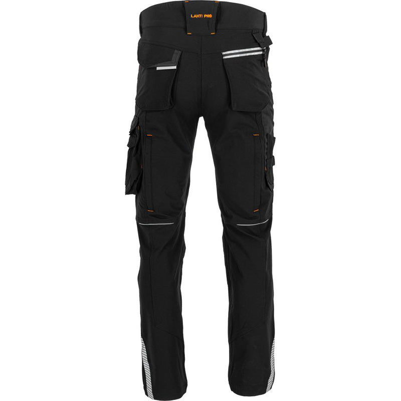 Pantaloni lucru slim-fit super-elastici LAHTI PRO cod L40558, material elastic 4 direcții, elemente reflectorizante