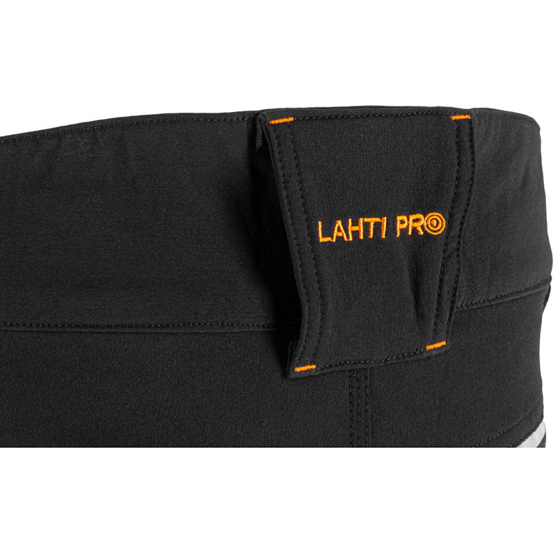 Pantaloni lucru slim-fit super-elastici LAHTI PRO cod L40558, material elastic 4 direcții, elemente reflectorizante
